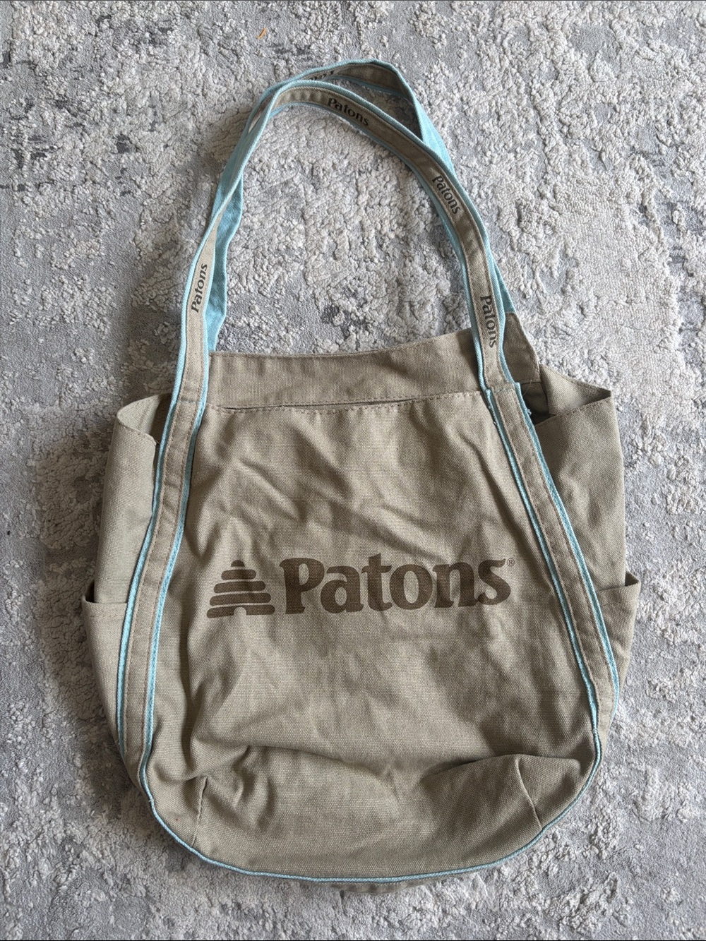 Khaki Canvas Tote with Light Blue Trim